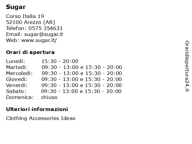 Orari di apertura Sugar Corso Italia